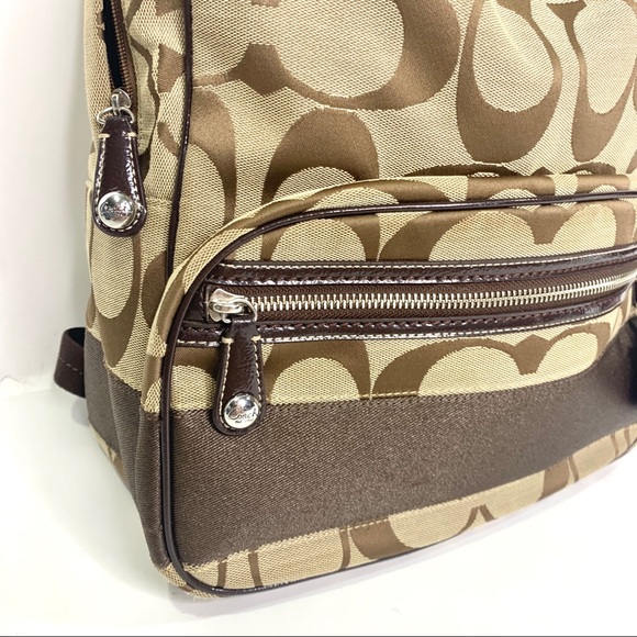 SOLD Coach Signature Brown Beige Canvas Backpack - Picture 3 of 13